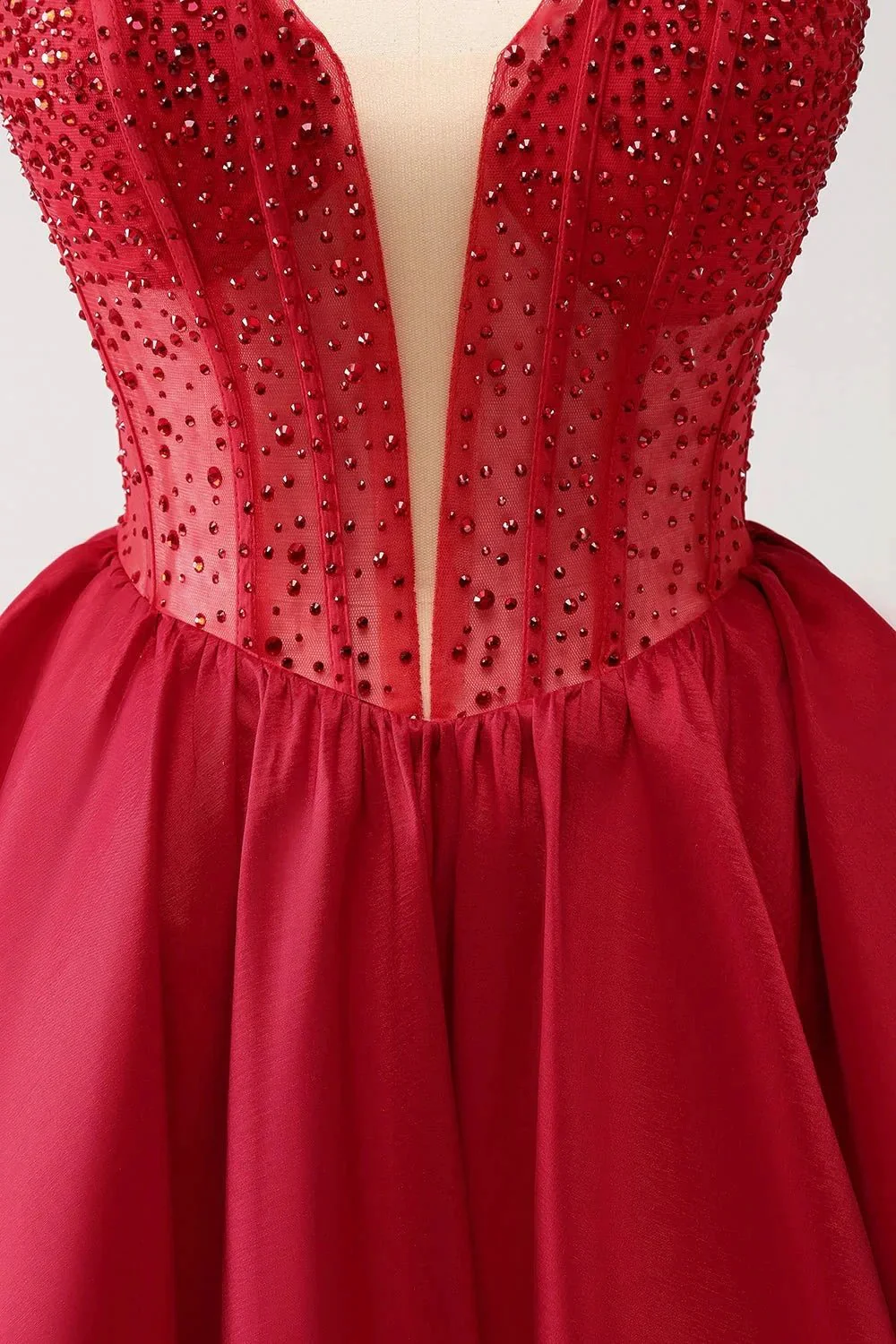 Cute Red A Line Strapless Corset Ruffle Homecoming Dress with Beading - Image 6