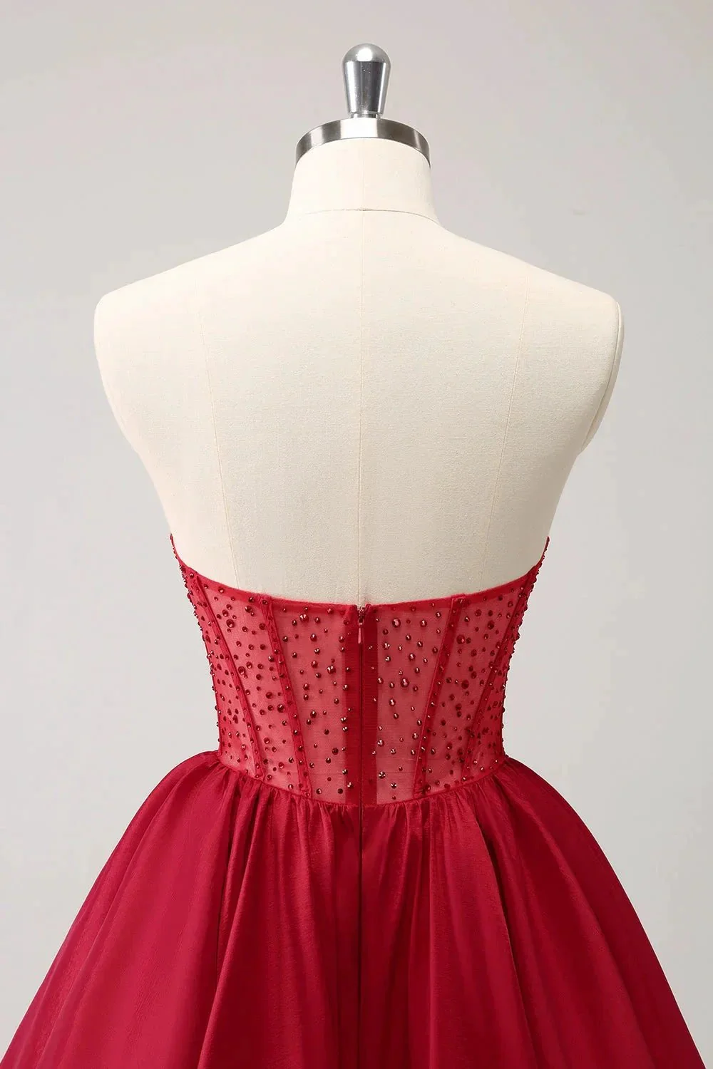 Cute Red A Line Strapless Corset Ruffle Homecoming Dress with Beading - Image 8
