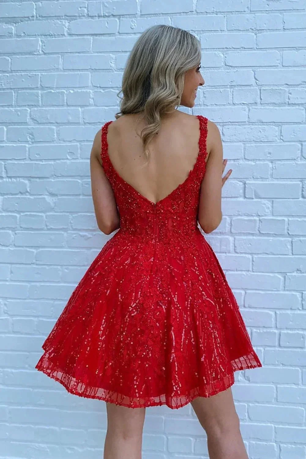 Cute Red A Line Tulle Zipper Back Short Homecoming Dresses - Image 3
