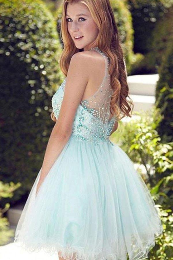 Cute Round neck Tulle Beads Sequin Short Prom Dress Homecoming Dress PG170 - Image 2
