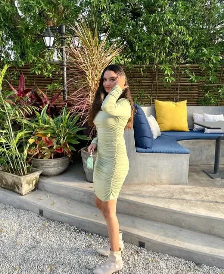 Cute Sage Green Short Homecoming Dress with Long Sleeves Sexy Party Dress Y1913 - Image 4