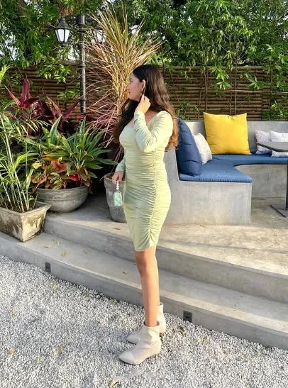 Cute Sage Green Short Homecoming Dress with Long Sleeves Sexy Party Dress Y1913 - Image 6