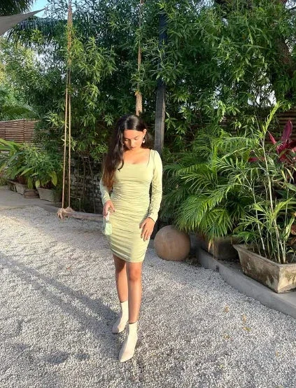 Cute Sage Green Short Homecoming Dress with Long Sleeves Sexy Party Dress Y1913 - Image 8