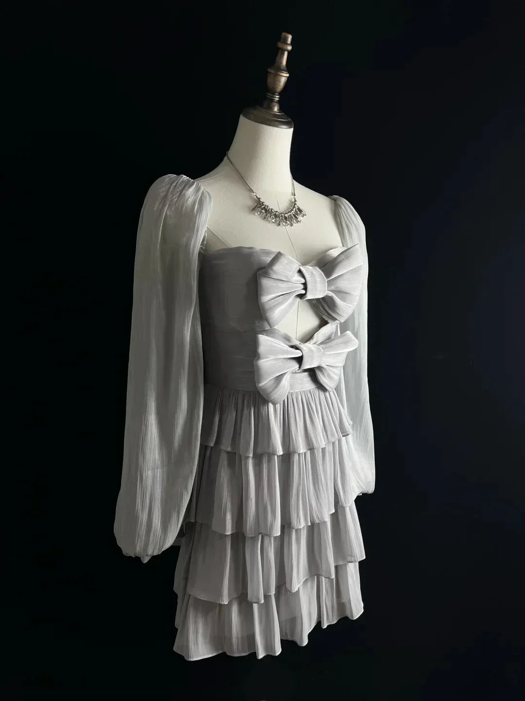 Cute Silver Gray Tulle Bow A Line Layered Short Party Dress Homecoming Dress Y8651 - Image 2