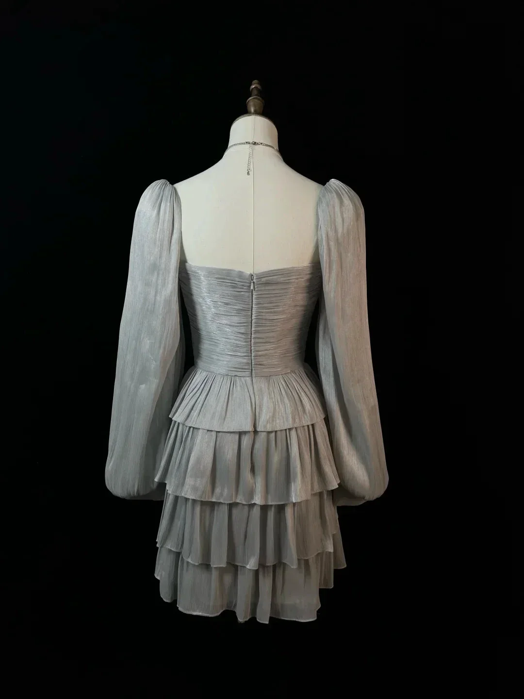 Cute Silver Gray Tulle Bow A Line Layered Short Party Dress Homecoming Dress Y8651 - Image 3