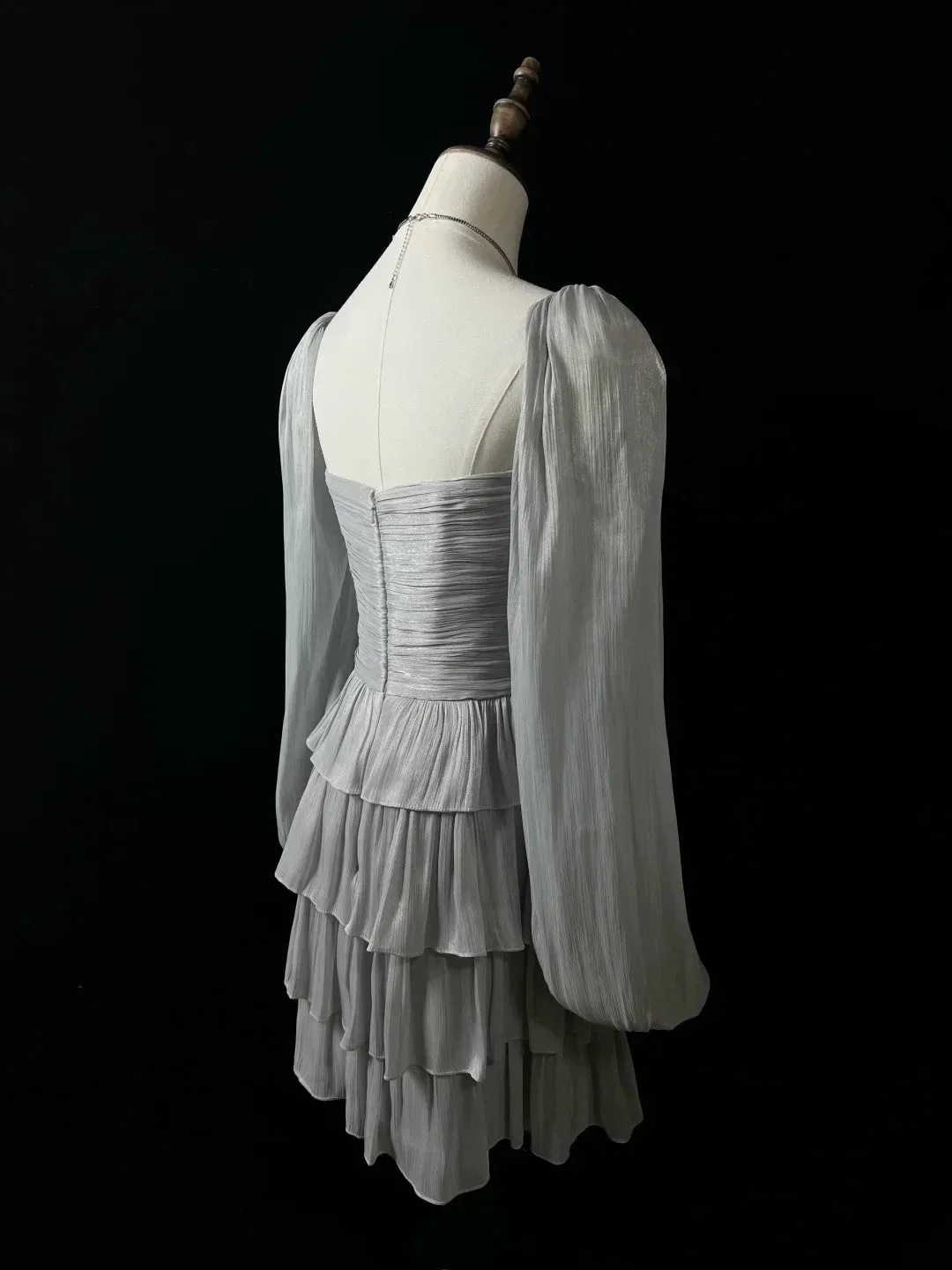Cute Silver Gray Tulle Bow A Line Layered Short Party Dress Homecoming Dress Y8651 - Image 4