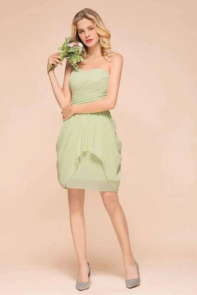 Cute Sleeveless slim Ruffle Chiffon Mini Bridesmaid Dress Wedding Guest Dress - Image 2