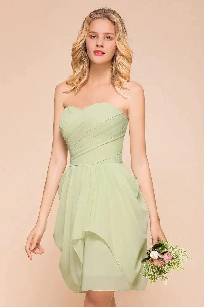 Cute Sleeveless slim Ruffle Chiffon Mini Bridesmaid Dress Wedding Guest Dress - Image 5