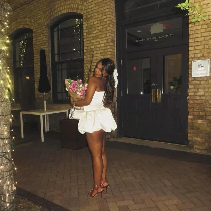 Cute Strapless White Satin Homecoming Dress Mini Prom Dress Y8259 - Image 2