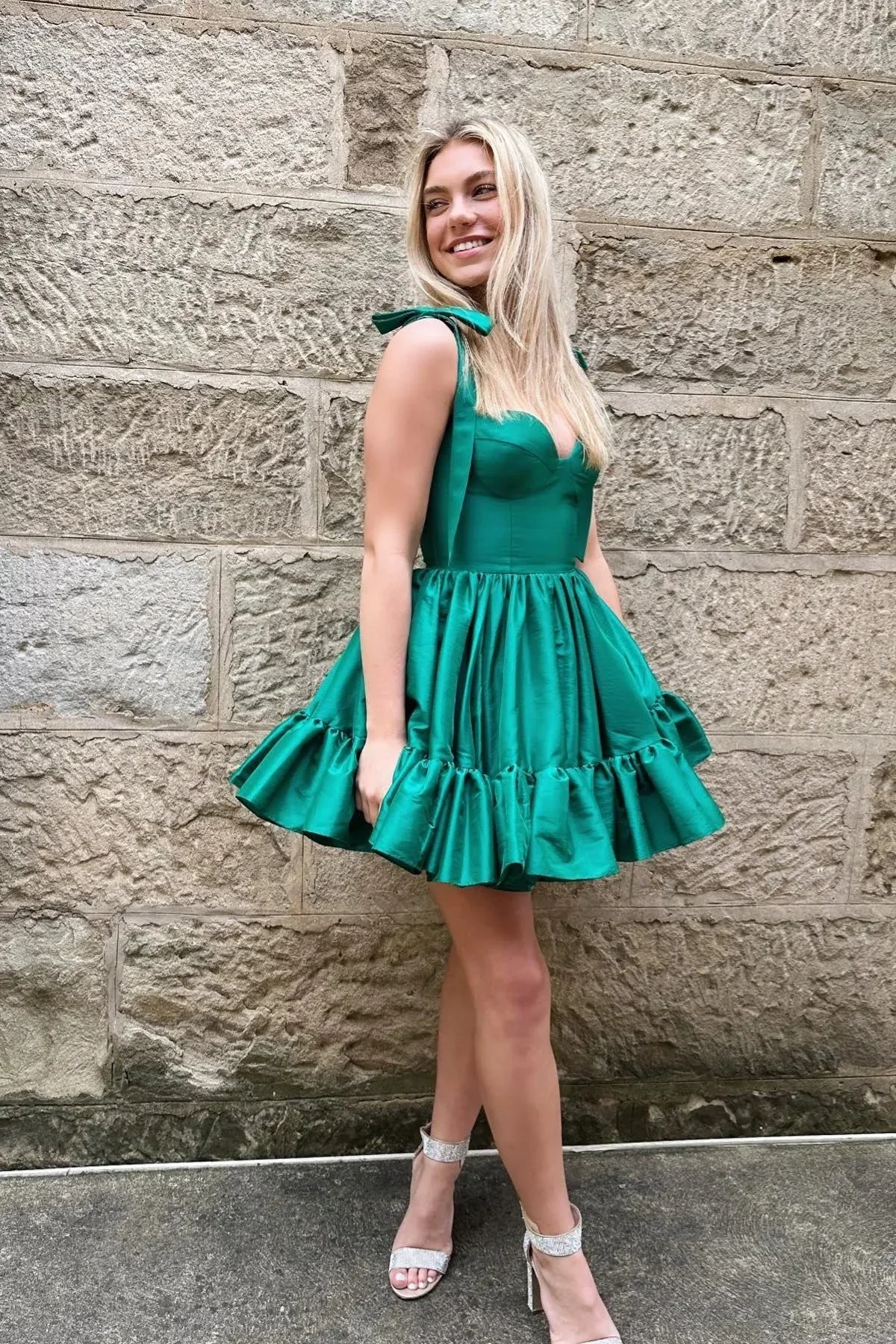 Cute Tie Straps Green Corset Ruffle Short Homecoming Dress Y2724 - Image 3