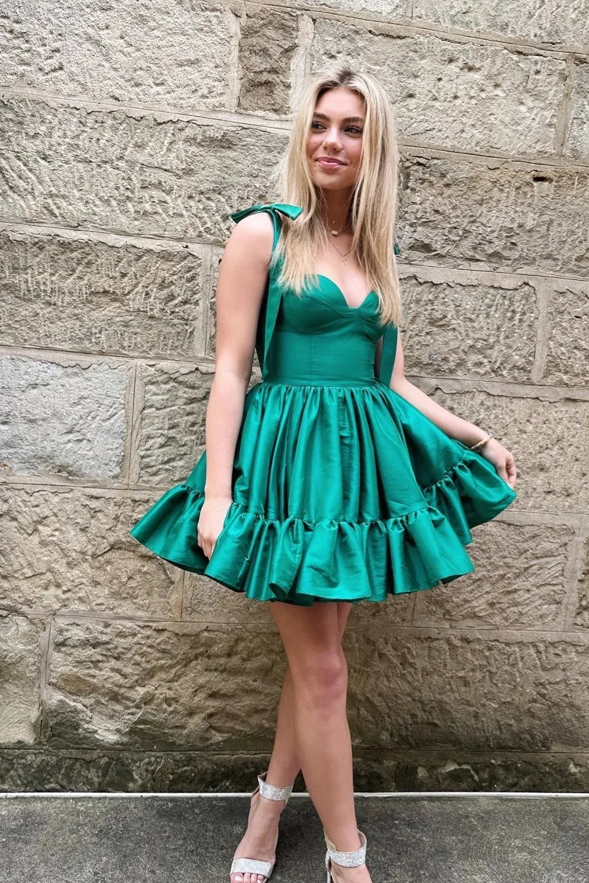 Cute Tie Straps Green Corset Ruffle Short Homecoming Dress Y2724 - Image 6