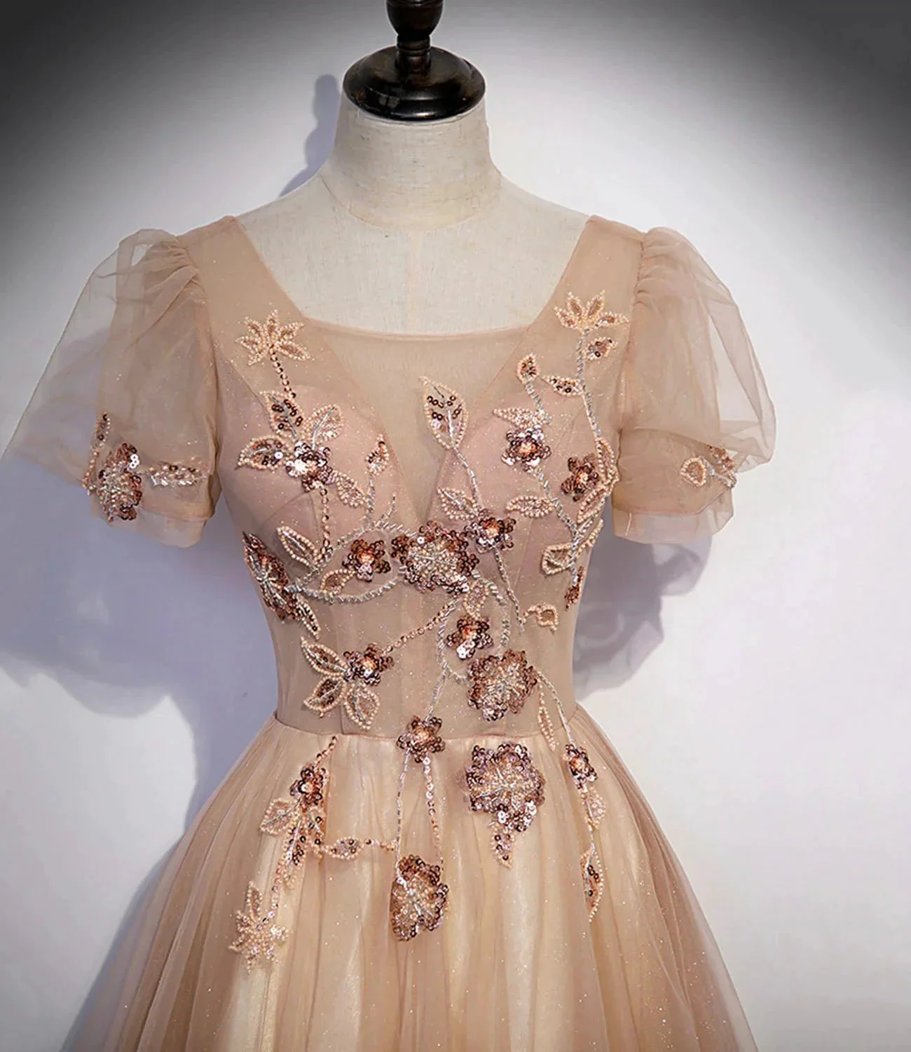 Cute tulle beads long prom dress A line evening gown s63 - Image 4
