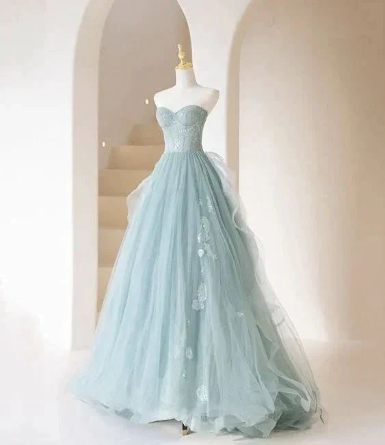 Cute Tulle Lace Long Prom Dress A Line Evening Dress Y5832 - Image 2