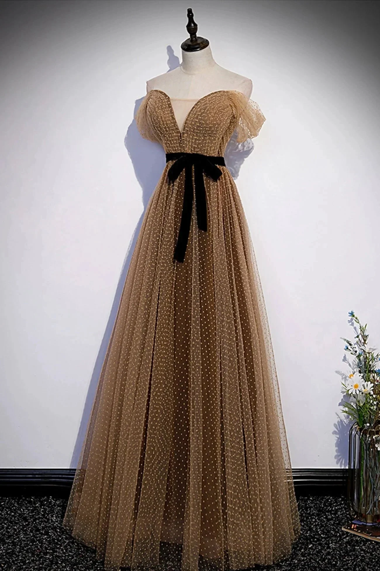 Cute tulle long prom dress A line evening dress s62 - Image 2