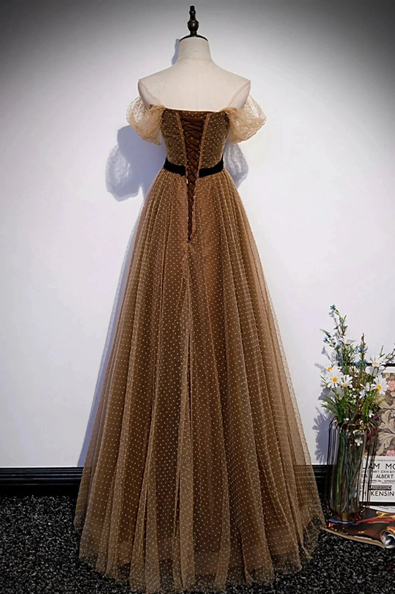 Cute tulle long prom dress A line evening dress s62 - Image 3