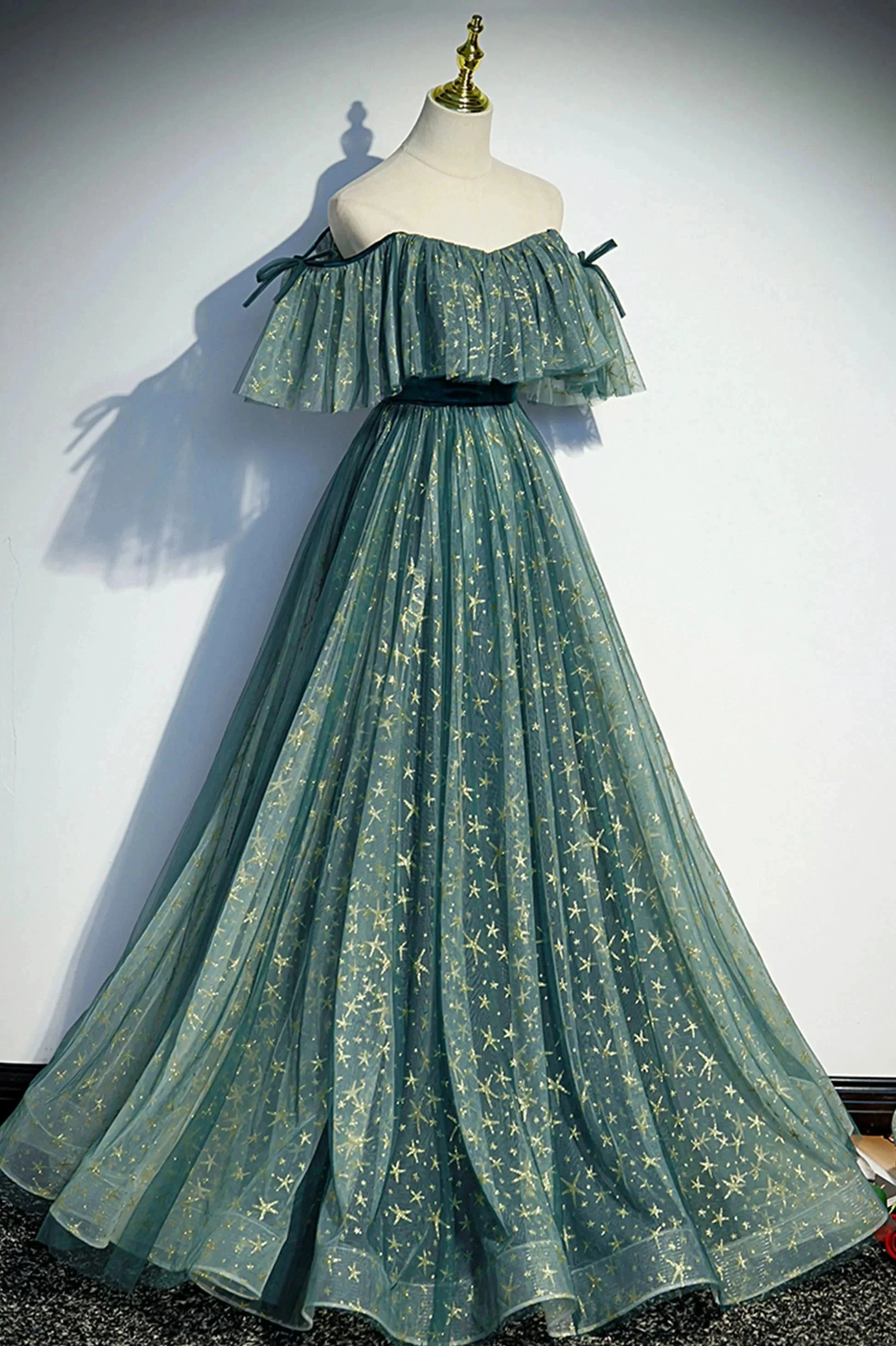 Cute tulle sequins long prom dress A line evening dress s90 - Image 2