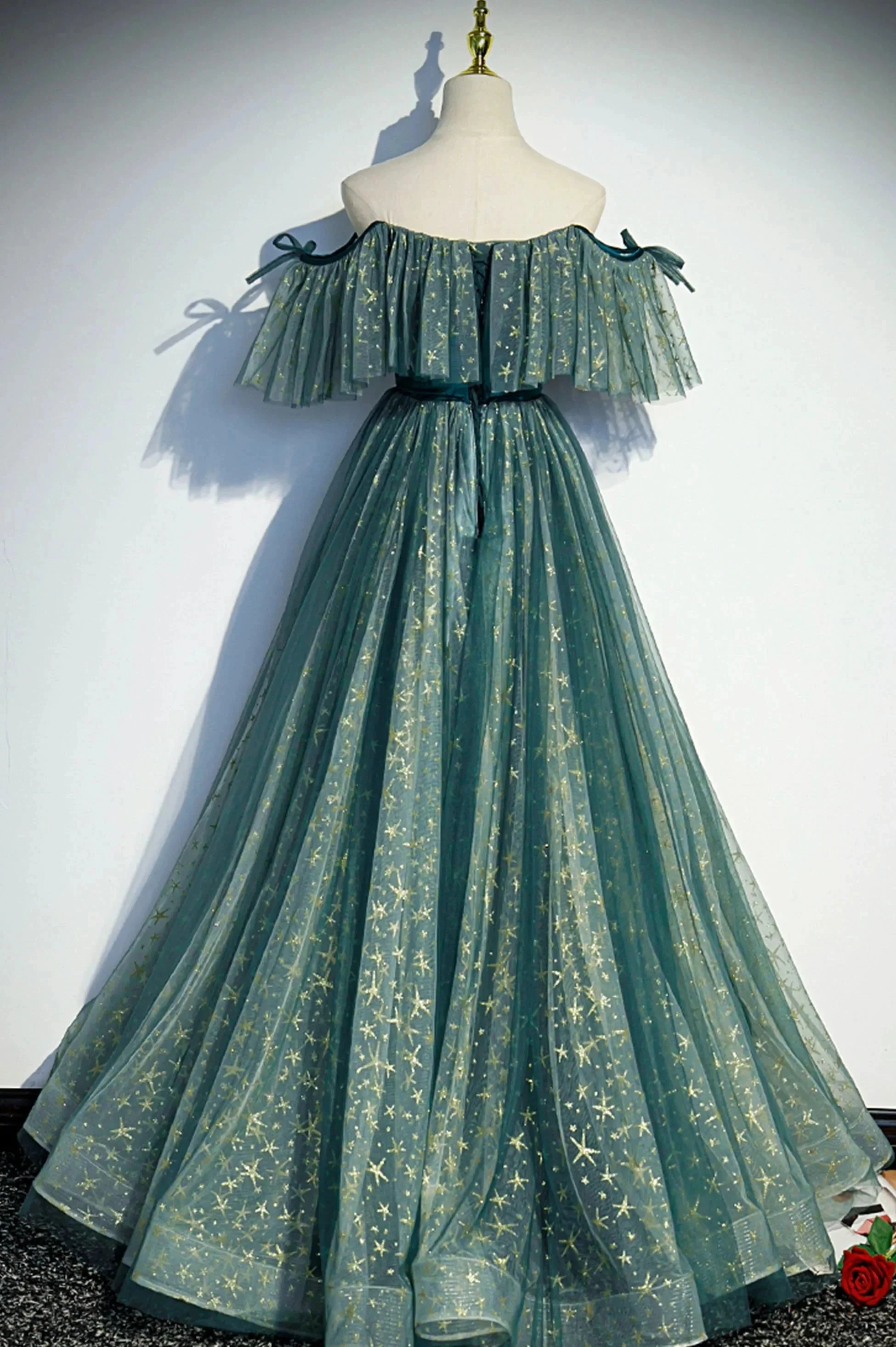 Cute tulle sequins long prom dress A line evening dress s90 - Image 3