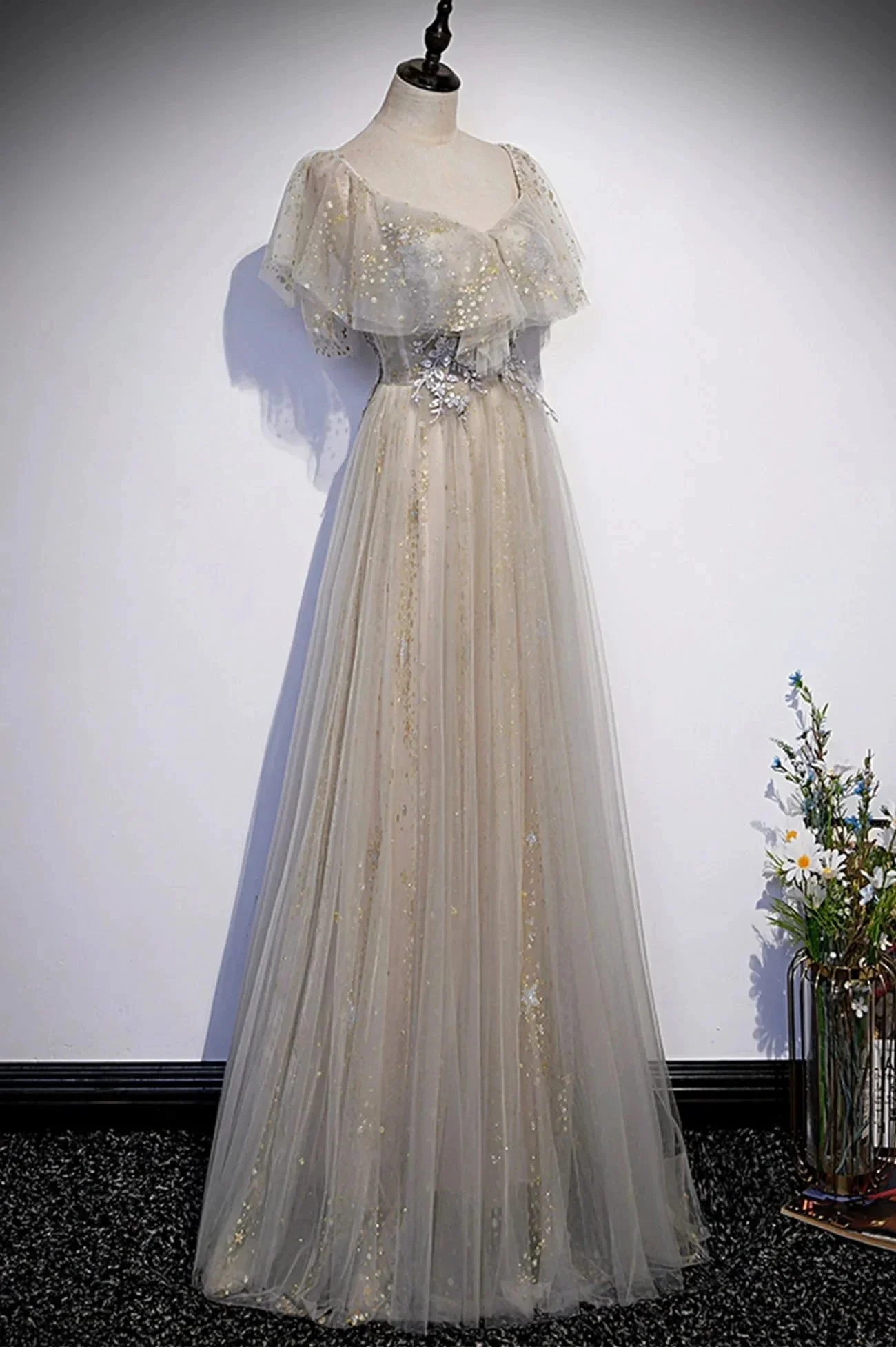 Cute tulle sequins long prom dress evening dress s60 - Image 3