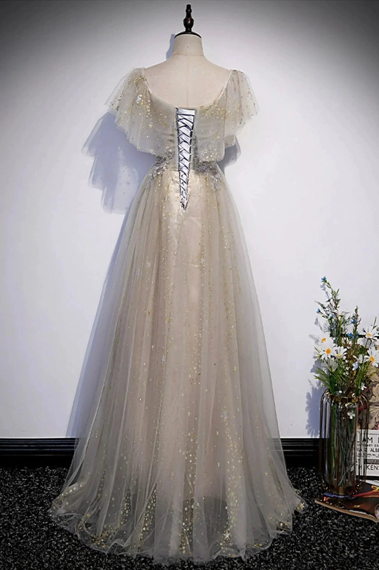 Cute tulle sequins long prom dress evening dress s60 - Image 4