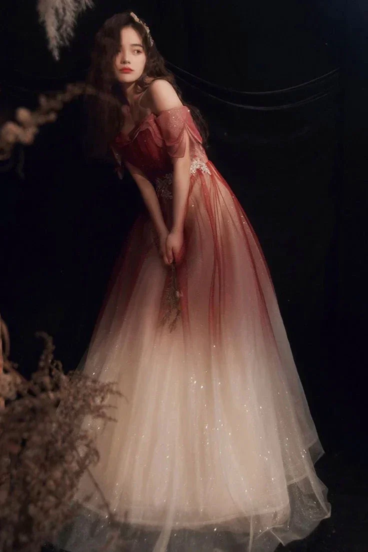 Cute Tulle Sequins Long Prom Dresses A-Line Ombre Evening Dresses Y5850 - Image 2