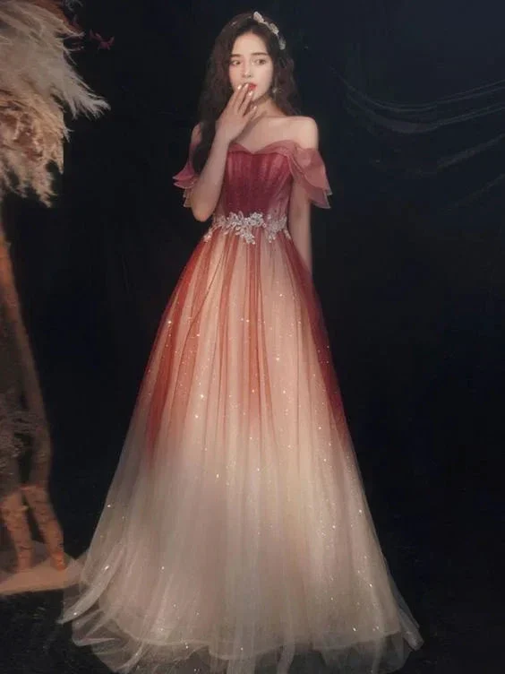 Cute Tulle Sequins Long Prom Dresses A-Line Ombre Evening Dresses Y5850 - Image 3