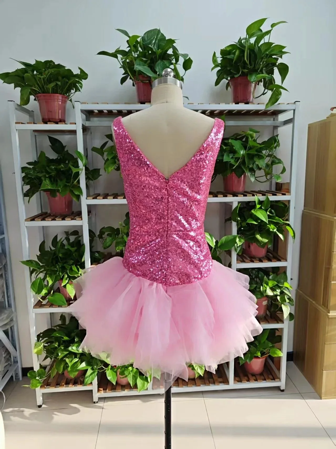 Cute V Neck Pink Short Homecoming Dress and Bottom Tulle Ruffles Pink Birthday Outfit Dress F1069 - Image 2