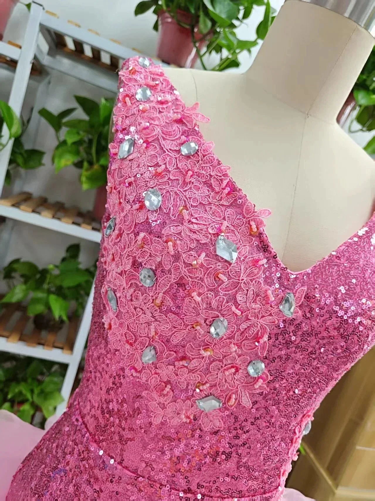 Cute V Neck Pink Short Homecoming Dress and Bottom Tulle Ruffles Pink Birthday Outfit Dress F1069 - Image 3