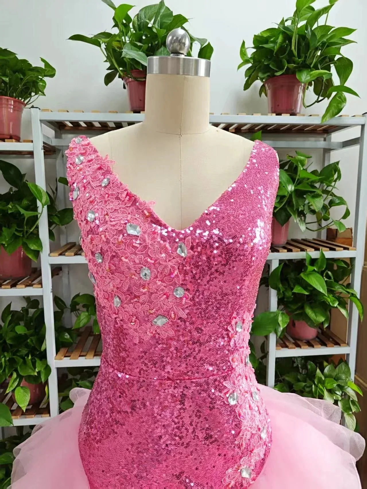 Cute V Neck Pink Short Homecoming Dress and Bottom Tulle Ruffles Pink Birthday Outfit Dress F1069 - Image 4