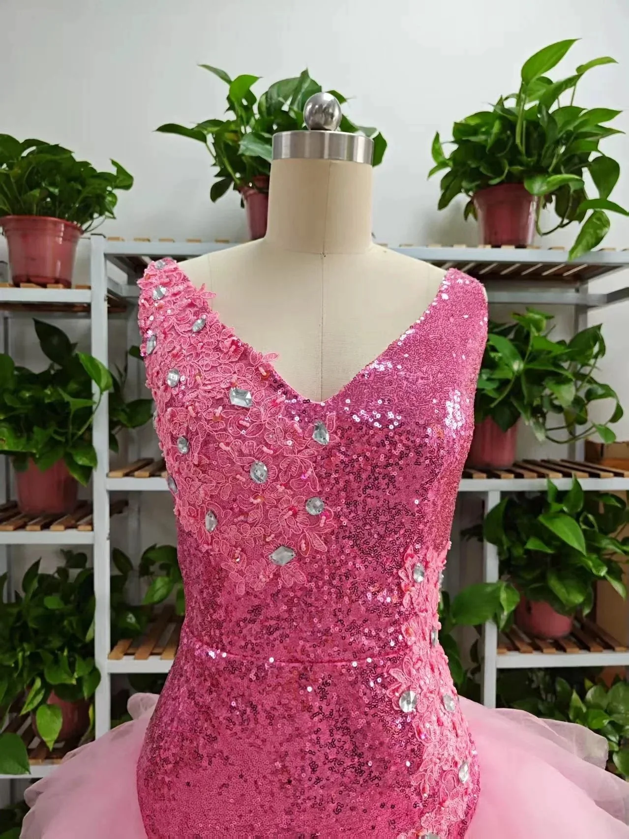 Cute V Neck Pink Short Homecoming Dress and Bottom Tulle Ruffles Pink Birthday Outfit Dress F1069 - Image 5