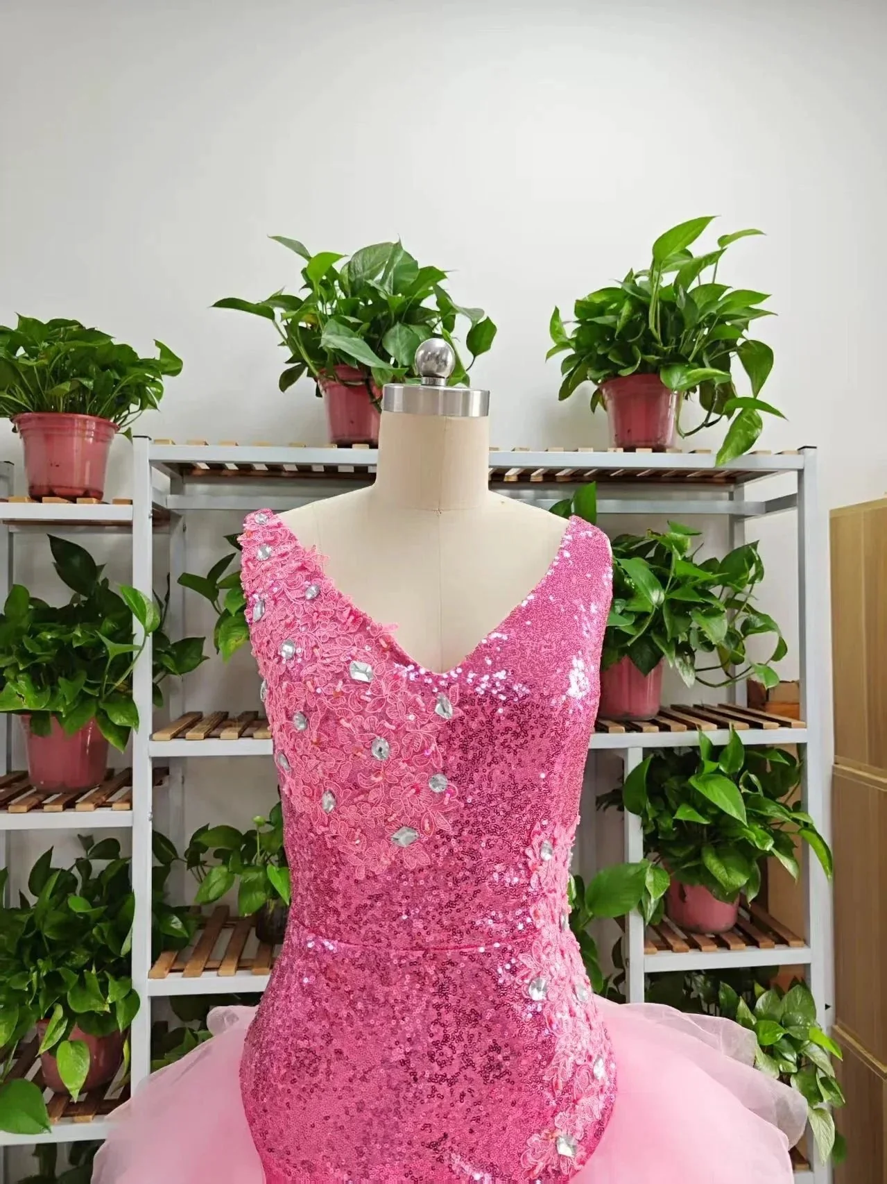 Cute V Neck Pink Short Homecoming Dress and Bottom Tulle Ruffles Pink Birthday Outfit Dress F1069 - Image 6