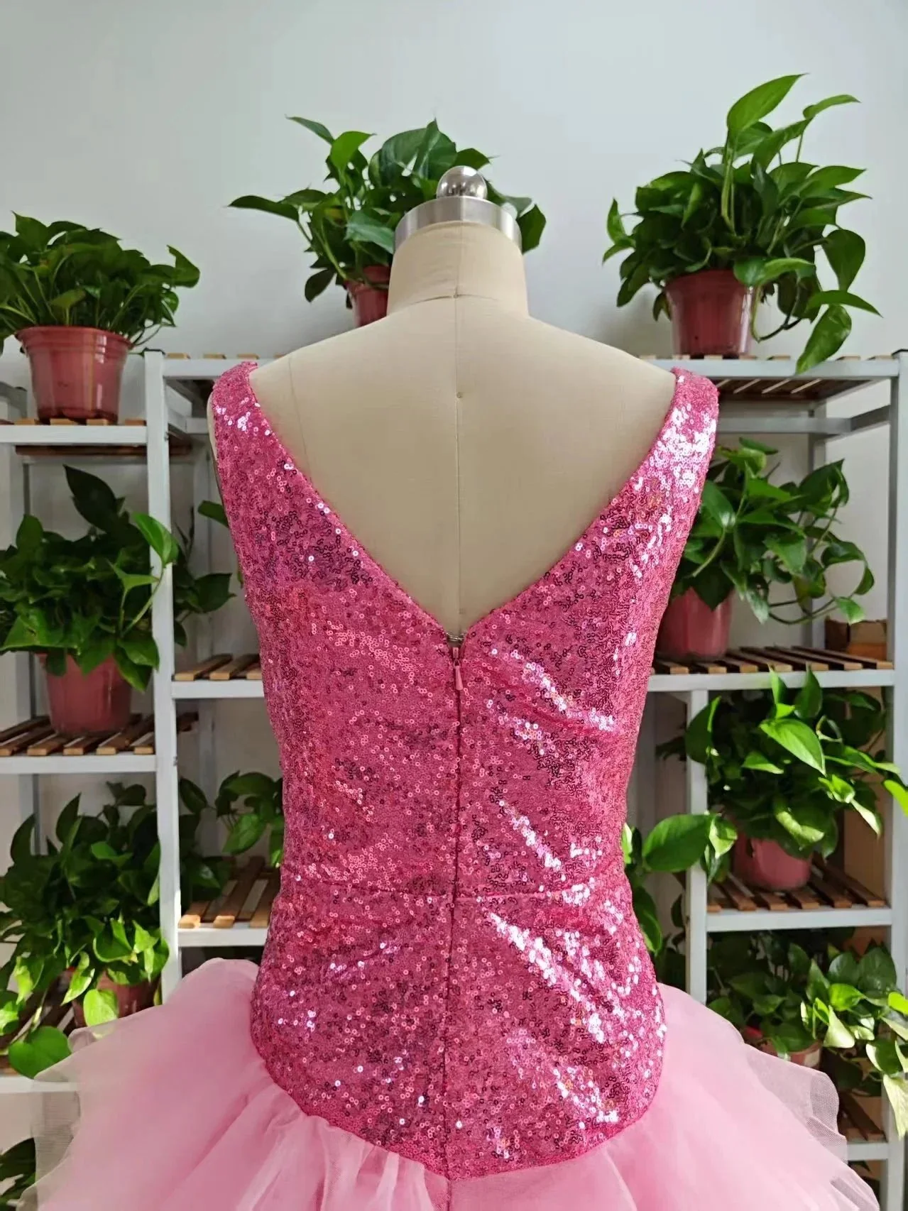 Cute V Neck Pink Short Homecoming Dress and Bottom Tulle Ruffles Pink Birthday Outfit Dress F1069 - Image 7