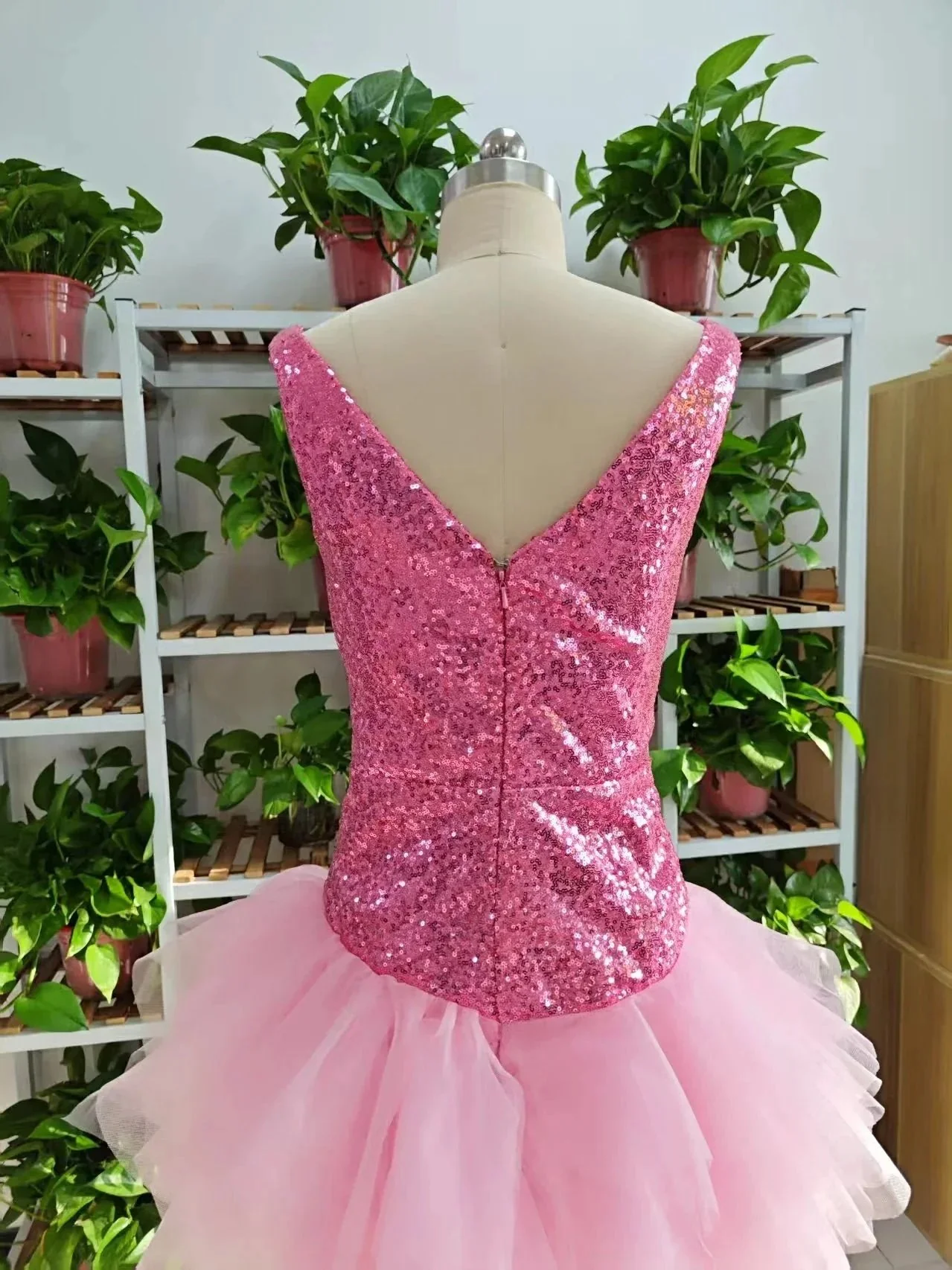 Cute V Neck Pink Short Homecoming Dress and Bottom Tulle Ruffles Pink Birthday Outfit Dress F1069 - Image 8