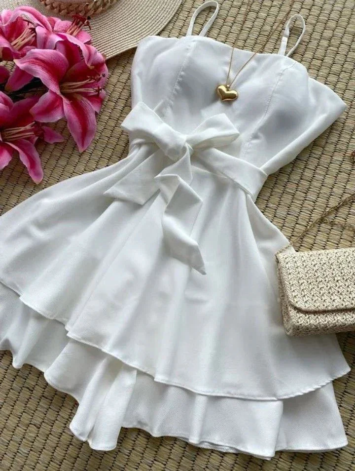 Cute White A-line Mini Homecoming Dress Y2600 - Image 2