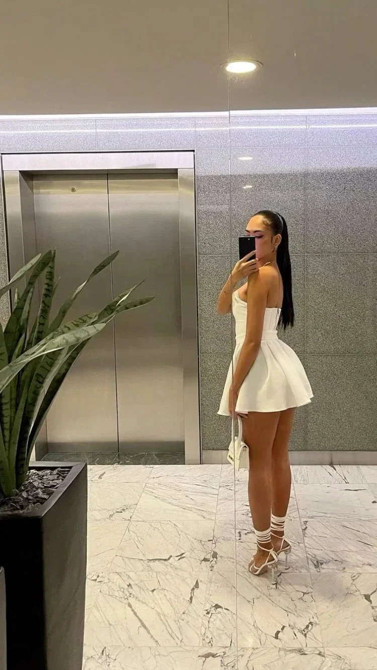 Cute White Strapless Homecoming Dress White Party Dress Y1888 - Image 3