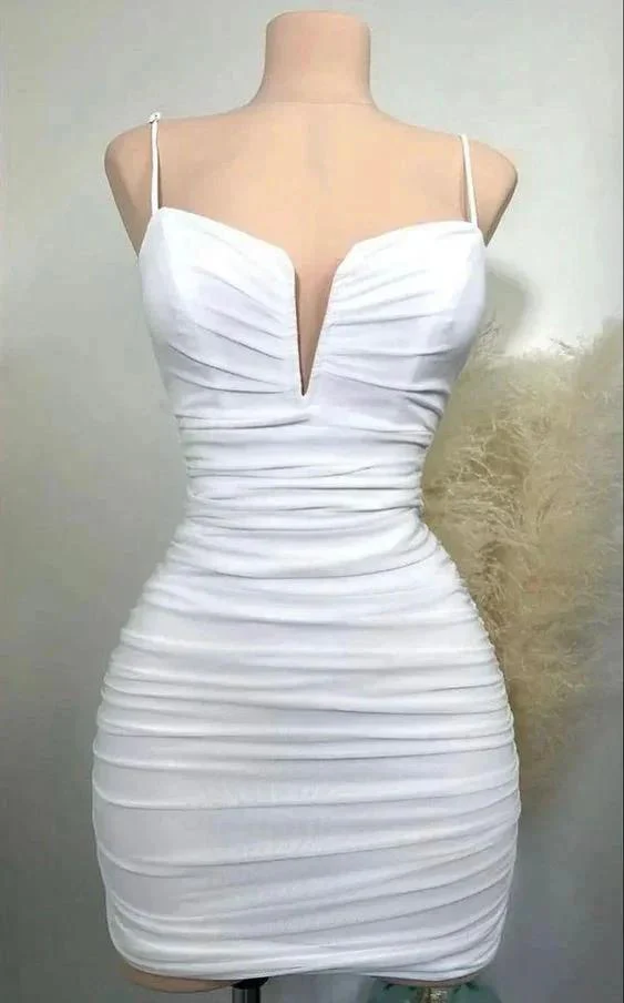 Cute White Straps Homecoming Dress Sexy Bodycon Dress Y1917 - Image 2