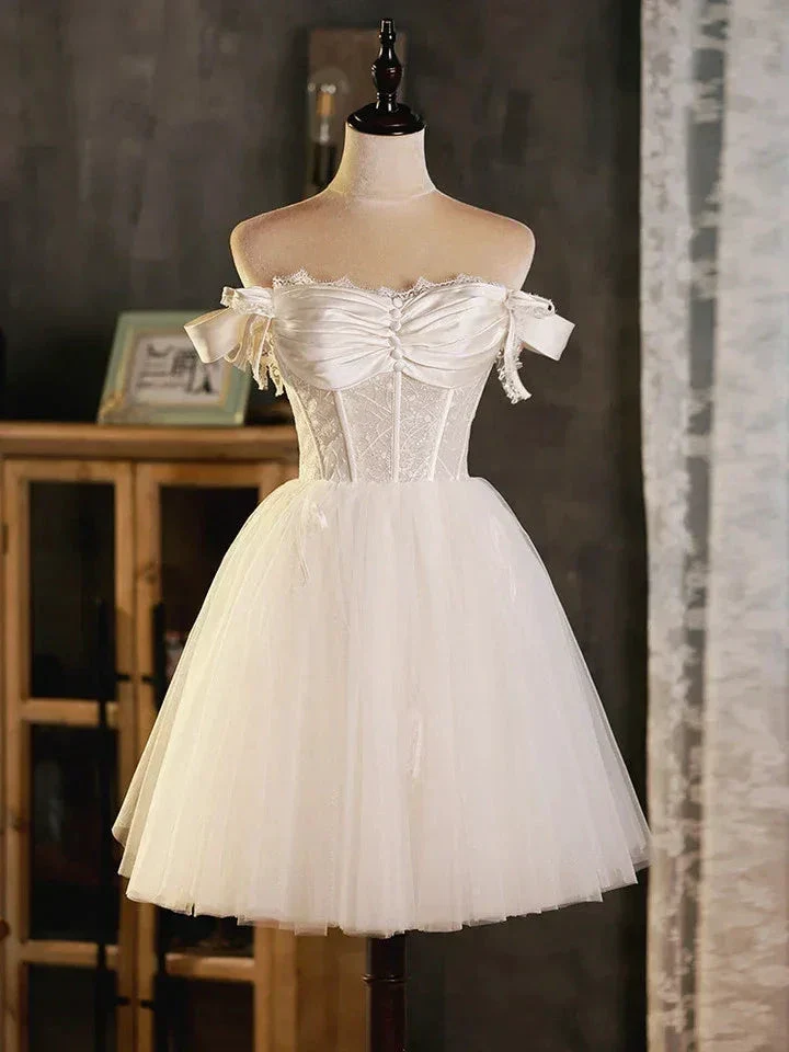 Cute White Tulle Sweetheart Beaded Homecoming Dress White Short Graduation Dresses Y1966 - Image 2
