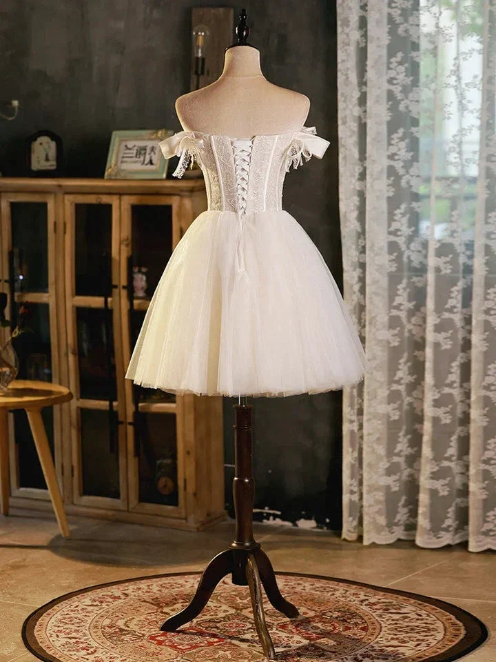 Cute White Tulle Sweetheart Beaded Homecoming Dress White Short Graduation Dresses Y1966 - Image 3