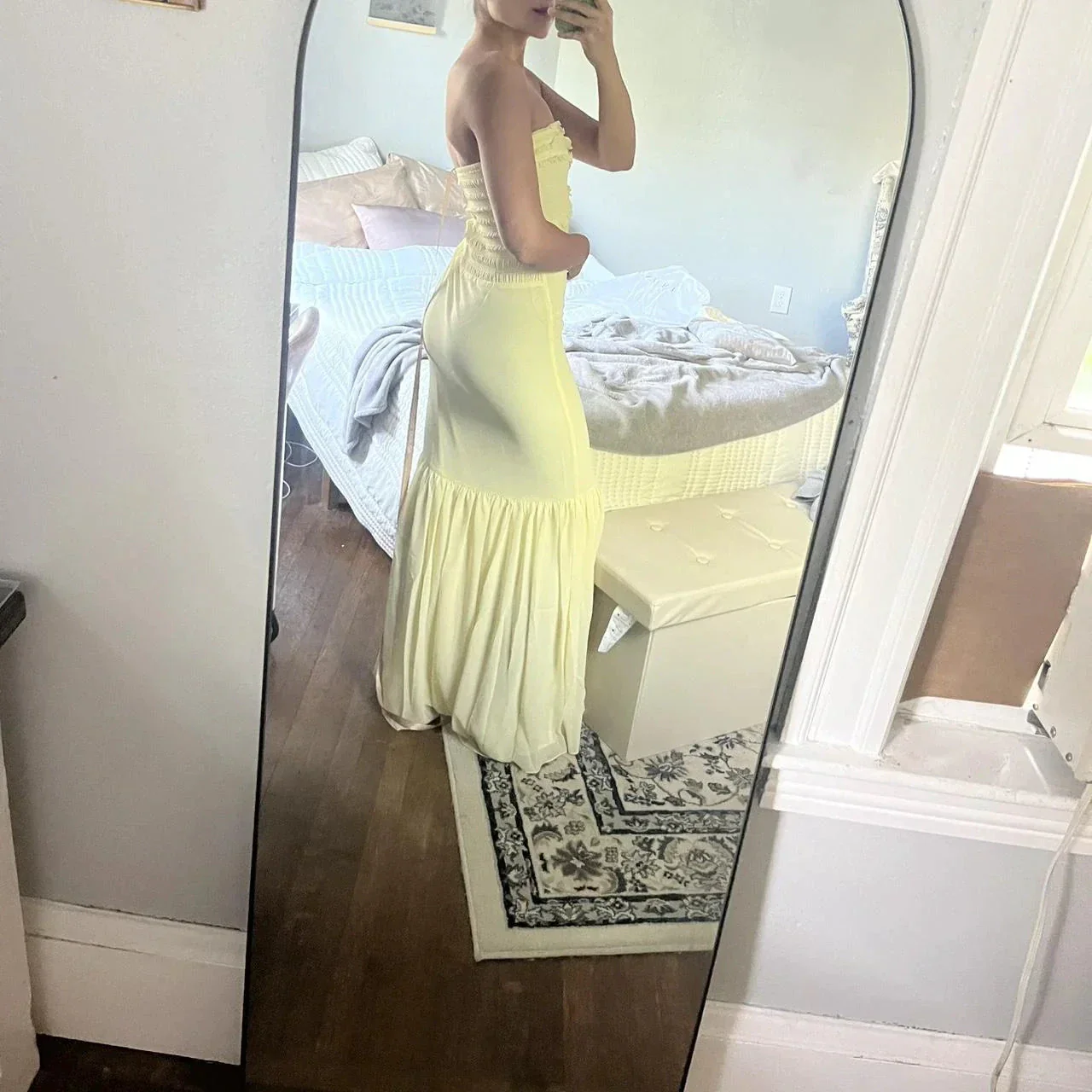 Cute Yellow Strapless Chiffon Ruffles Evening Dress Mermaid Prom Dress Y7896 - Image 3