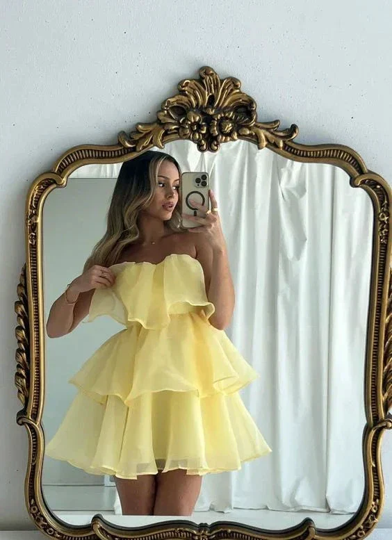 Cute Yellow Tulle Short Prom Dress Homecoming Dress Party Dress Y7667 - Image 2
