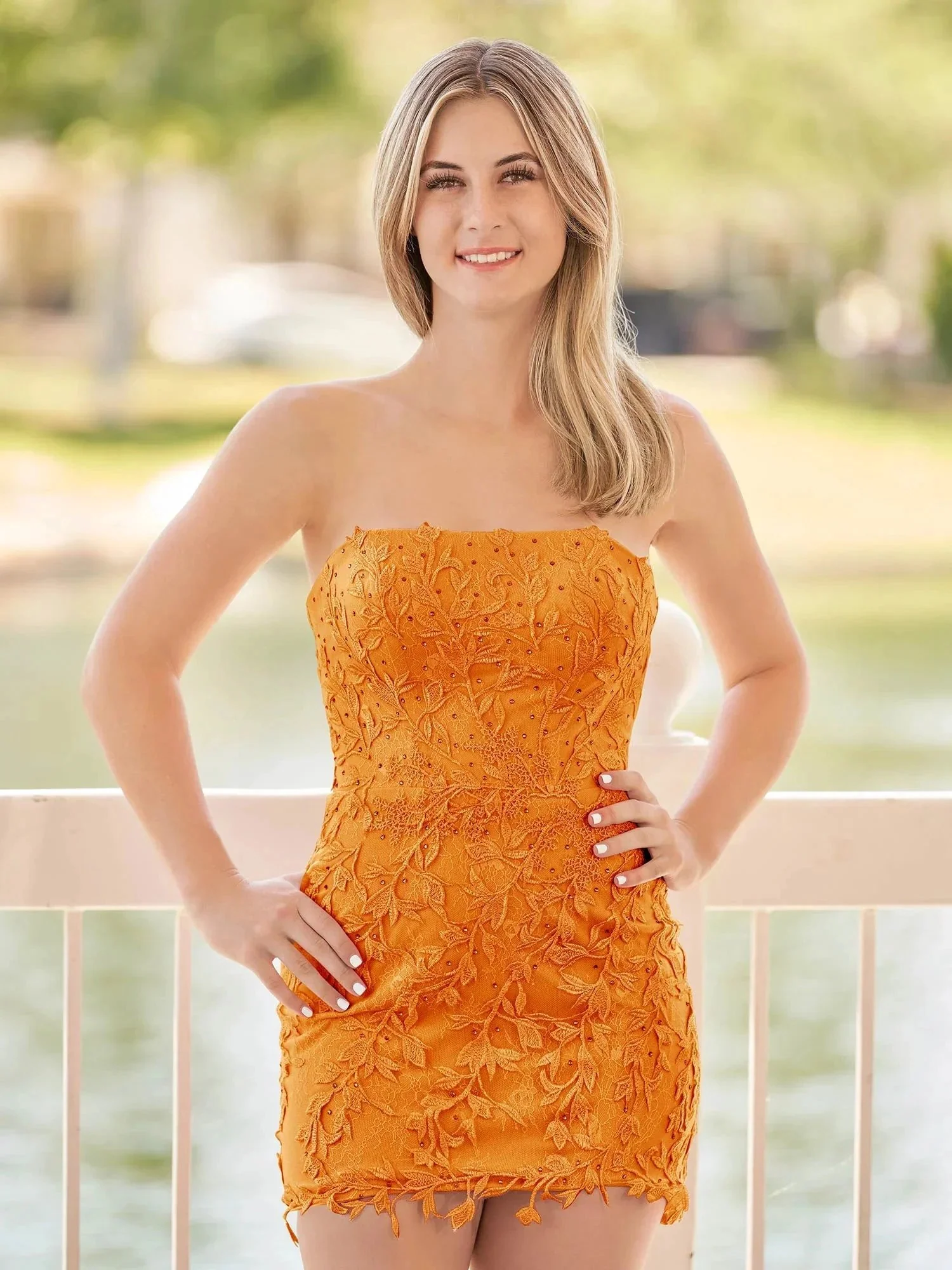 Pink Tight Short Lace Homecoming Dress with Appliques - Image 11