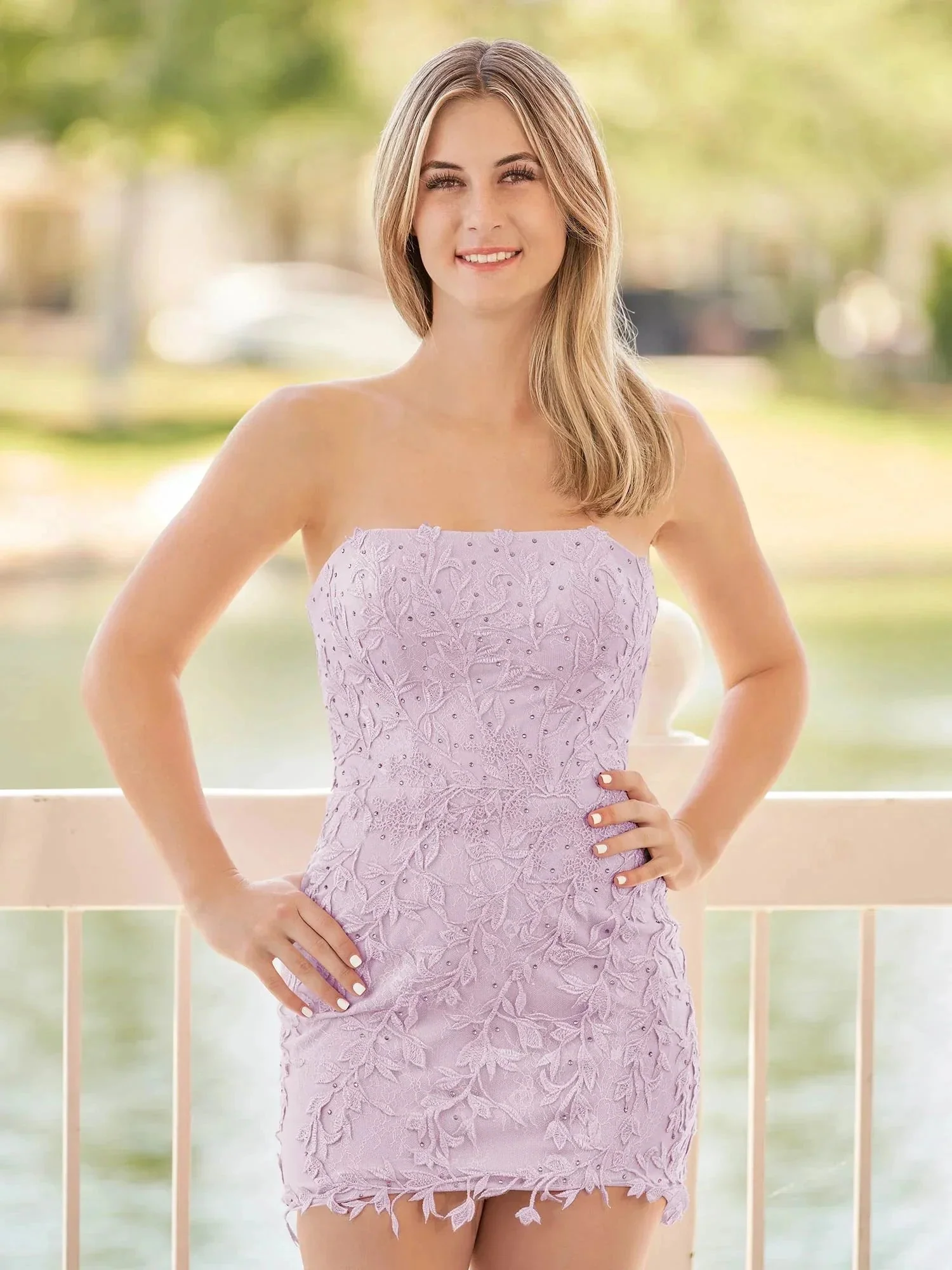 Pink Tight Short Lace Homecoming Dress with Appliques - Image 13
