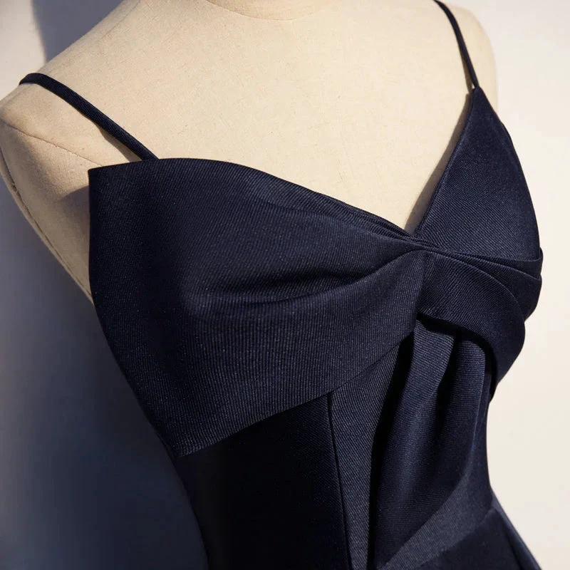 Dark blue satin long prom dress, simple evening dress s93 - Image 4
