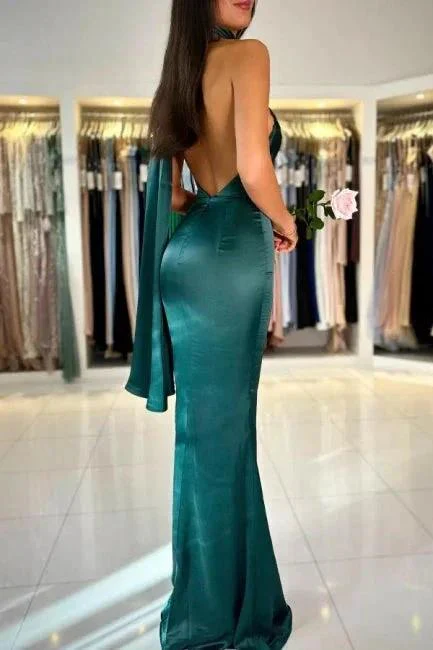 Dark Green High neck mermaid Prom Dress - Image 2