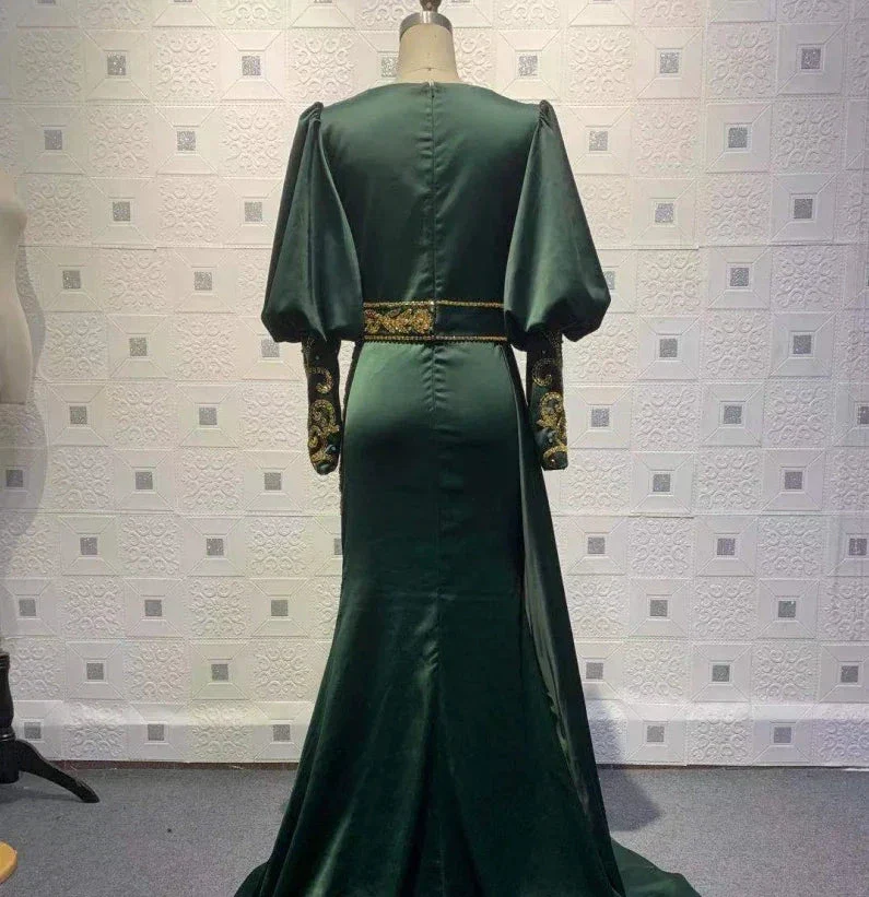 Dark Green Long Evening Dresses | Prom dresses with sleeves - Image 3