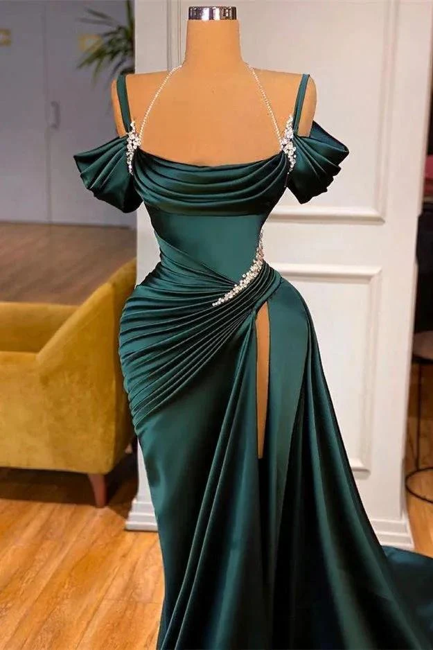 Dark Green Long Off-the-Shoulder Mermaid Prom Dress with Slit - Image 2