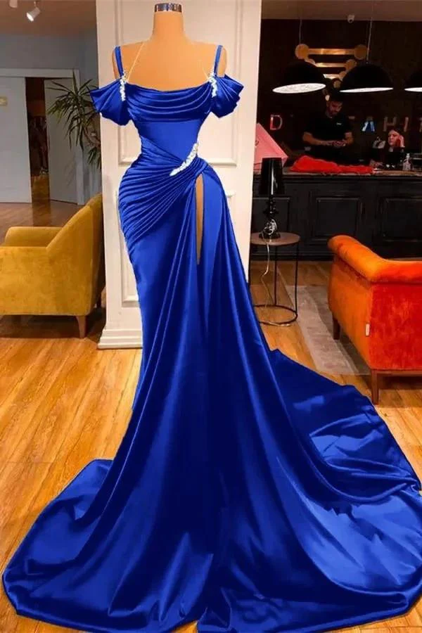 Dark Green Long Off-the-Shoulder Mermaid Prom Dress with Slit - Image 3