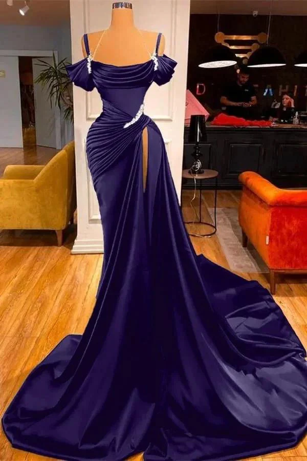 Dark Green Long Off-the-Shoulder Mermaid Prom Dress with Slit - Image 4