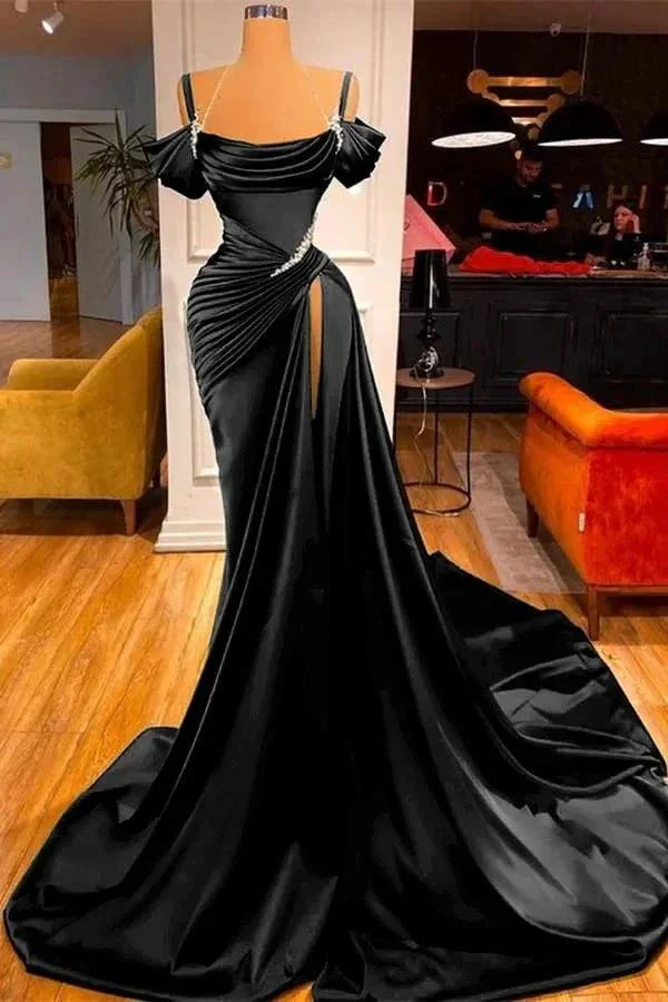 Dark Green Long Off-the-Shoulder Mermaid Prom Dress with Slit - Image 7