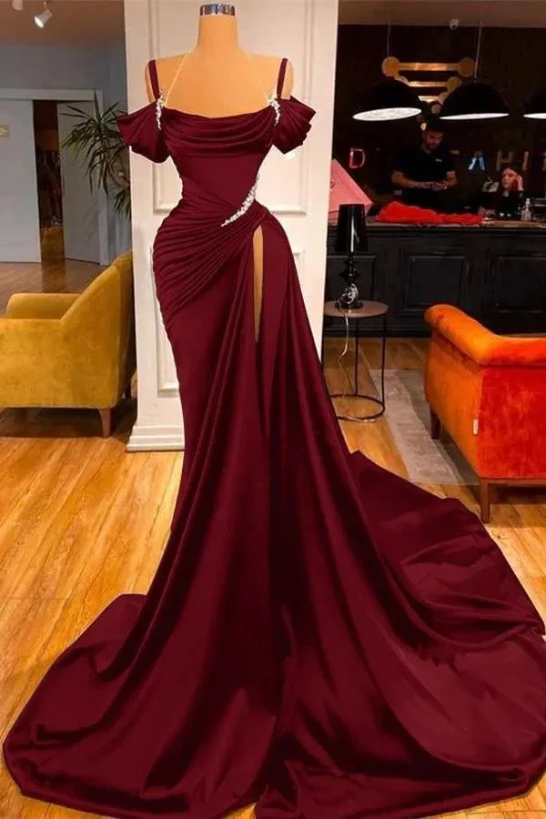 Dark Green Long Off-the-Shoulder Mermaid Prom Dress with Slit - Image 8