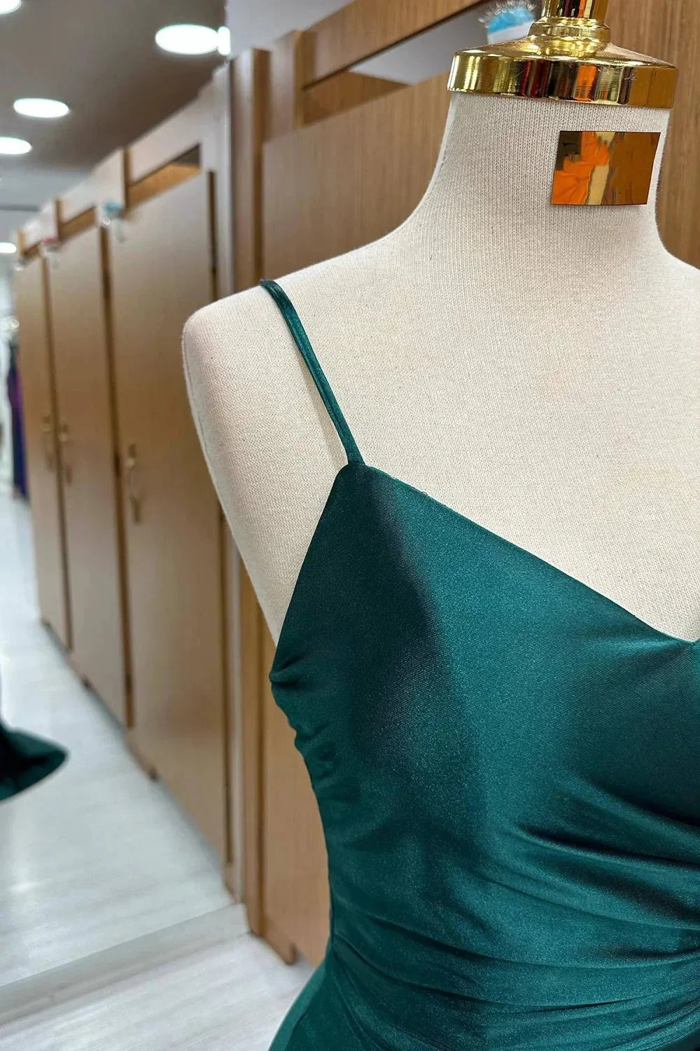 Dark Green Mermaid Satin Long Prom Dress - Image 3